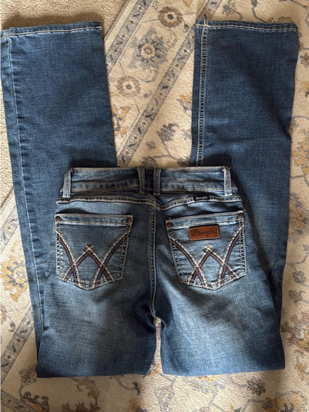 Wrangler Women's Denim Bootcut Jeans in Blue with Embroidered Back Pockets